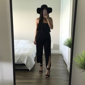 Black Strapless Flowy Jumpsuit with Tie Waist